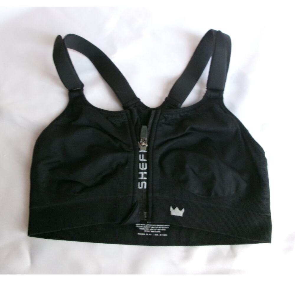 SHEFIT Women's Medium Black Front Zip High Impact Adjustable Sports Bra